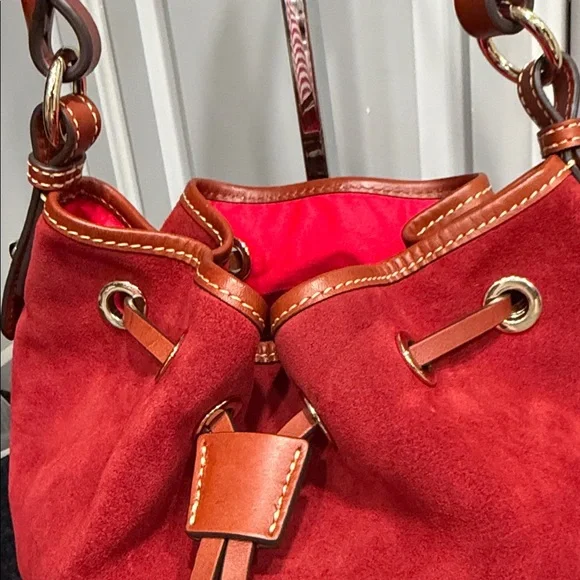 Dooney & Bourke Burnt Orange Suede Bucket Bag, Red Interior - Picture 6 of 12